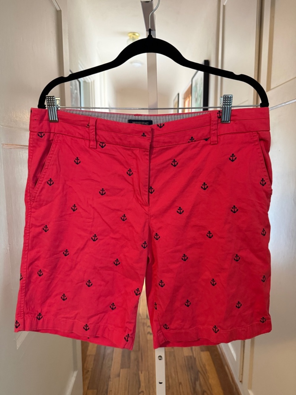 British Khaki Pink Anchor Embroidered Women's Bermuda Shorts